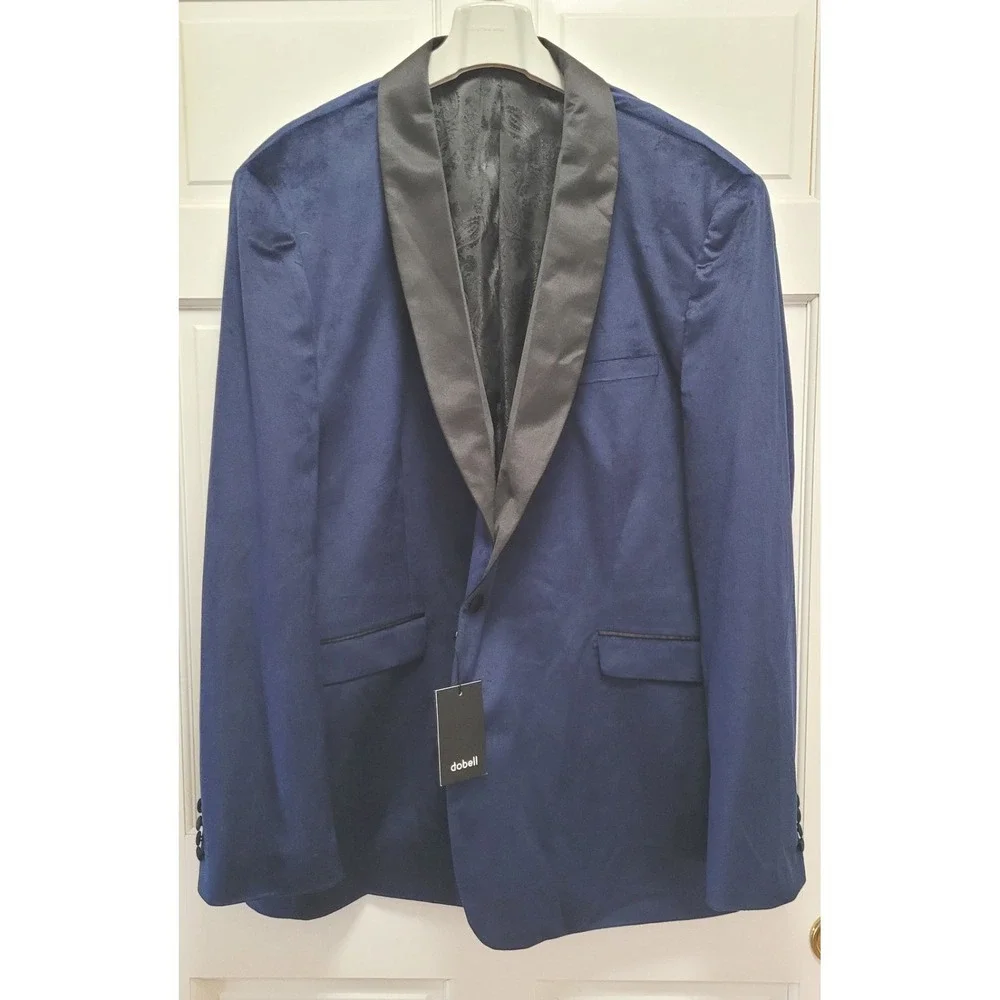 Dobell Men's Navy Blue Velvet Tuxedo Style Dinner Jacket - Size 56L - $200